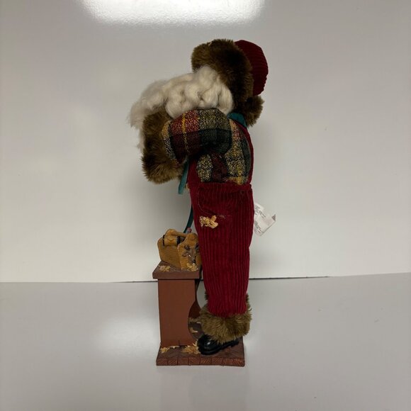 Woodworking Santa Claus Figurine with Carved Bear Tools and Table Vintage 17" - Picture 5 of 9